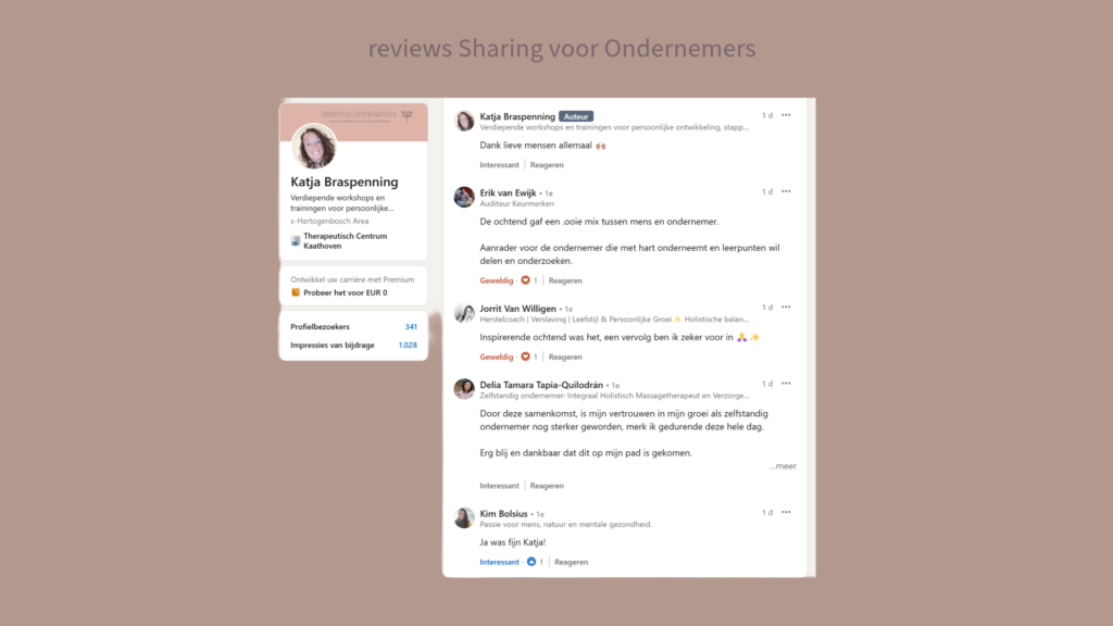 reviews Sharing voor Ondernemers 24 febr 2025 TCK, Therapeutisch Centrum Kaathoven, enthousiaste reacties van deelnemers aan de deelochtend voor ondernemers, ZZP'ers
