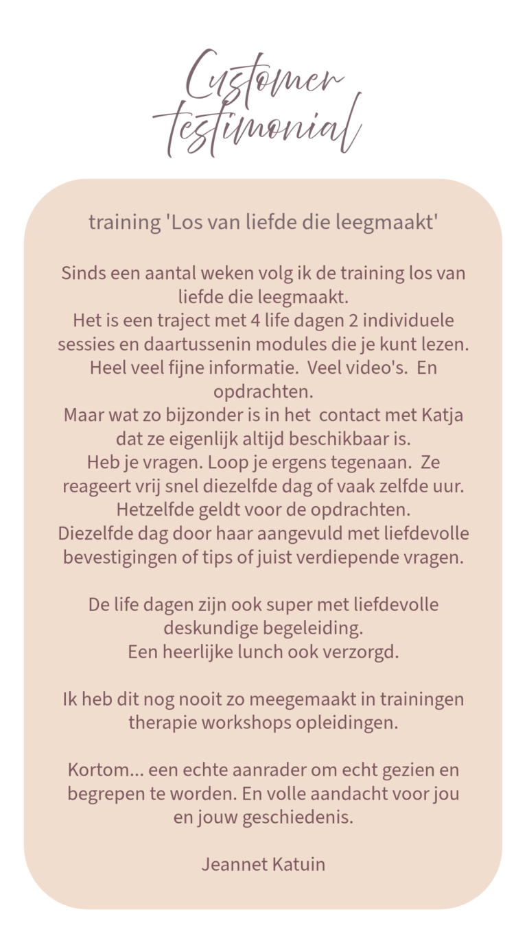 Recensie, review training Los van liefde die leegmaakt, Therapeutisch Centrum Kaathoven